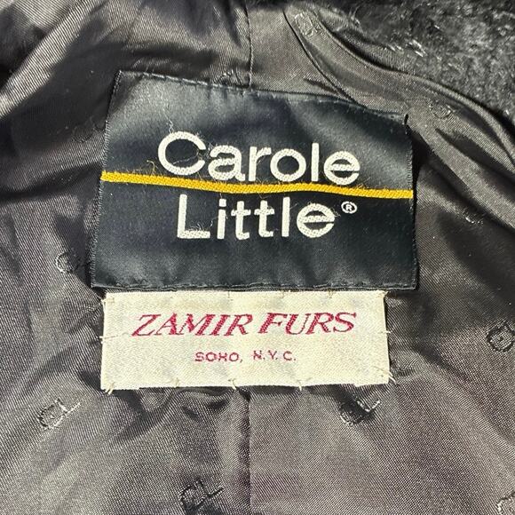 Carole Little Fur Coat XL Vintage Hood Shoulder Pads 1980s Mob Wife Luxury Glam - Picture 3 of 7